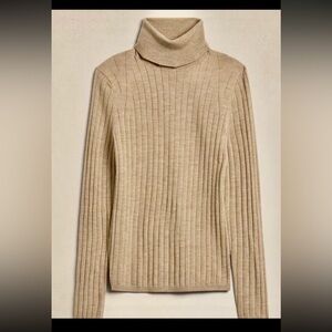 Banana Republic Ribbed Nezha Merino Wool Turtleneck Sweater Beige Petite Medium
